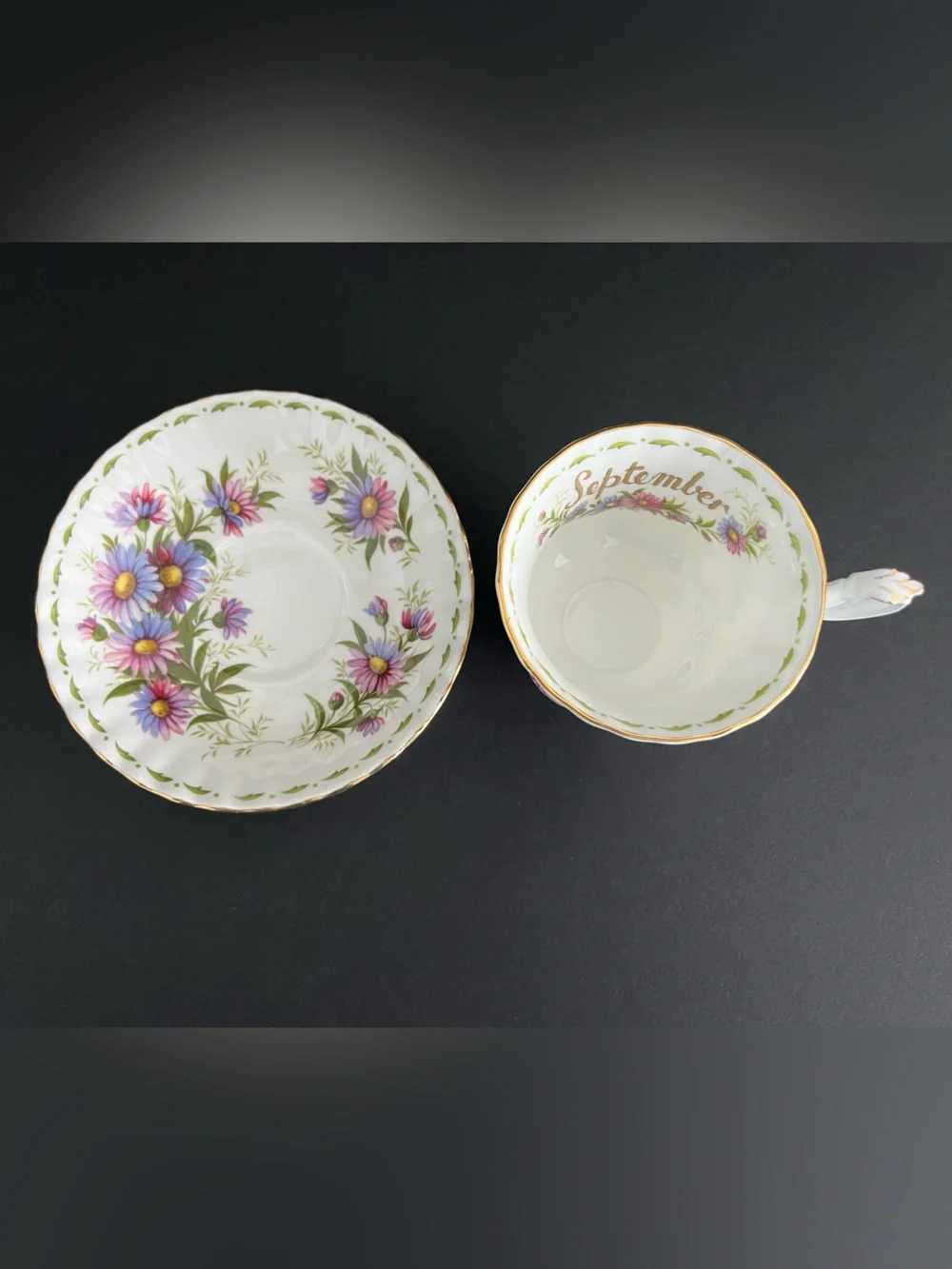 Vintage Royal Albert England Michaelmas Daisy Flower September Tea Cup & Saucer